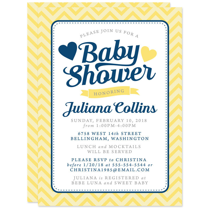 Yellow Navy Gray Chevron Baby Shower Invitations The Spotted