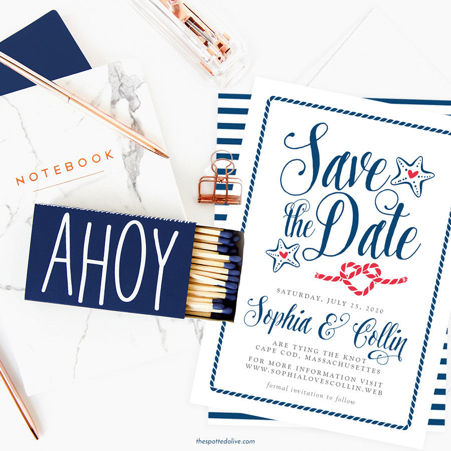 Nautical Modern Calligraphy Save The Dates by The Spotted Olive