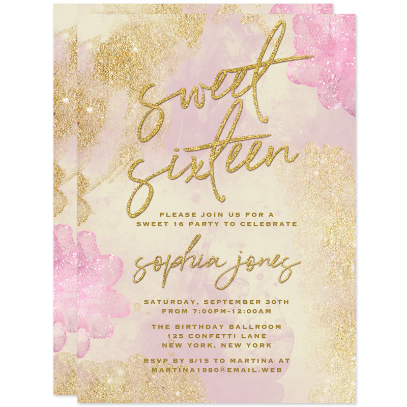Sweet 16 Invitations - Pink & Gold Pixie Dust | The Spotted Olive