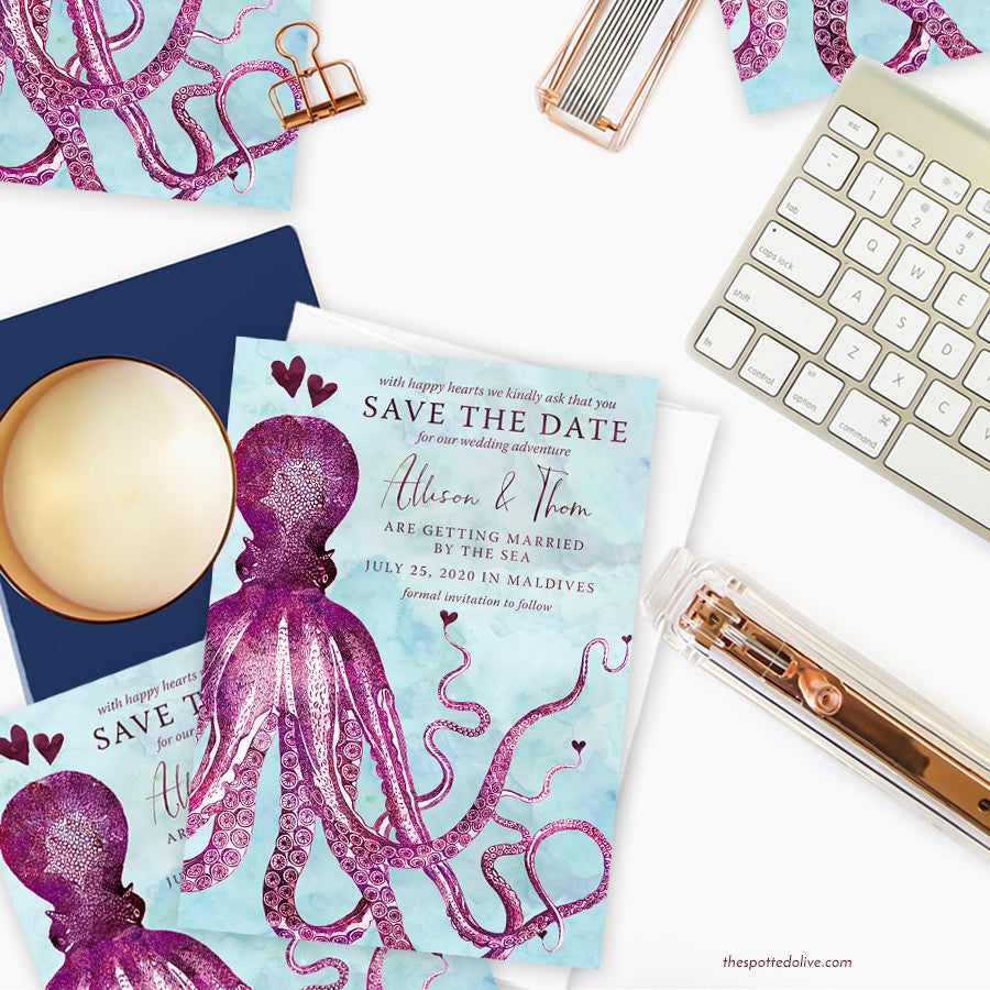 Vintage Octopus Save the Dates by The Spotted Olive