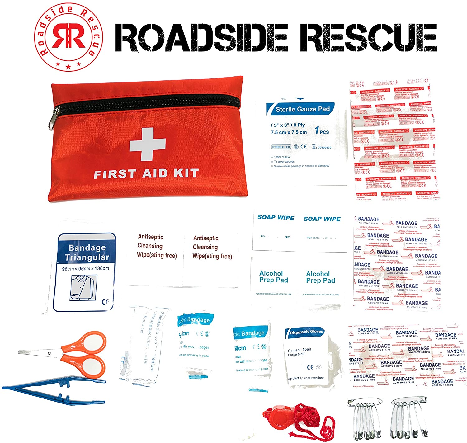 roadside emergency assistance kit packed 110 premium pieces & rugged bag