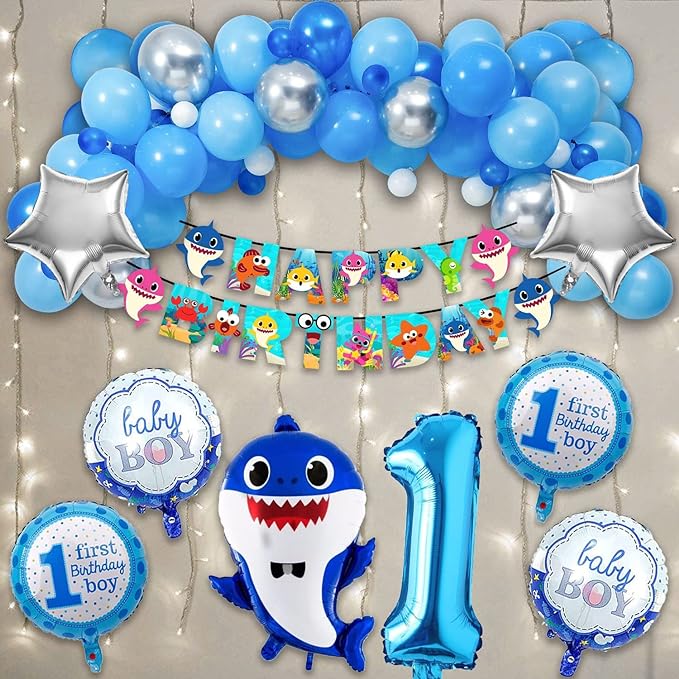 Party Propz Baby Shark Theme Birthday Decorations -72pcs Combo