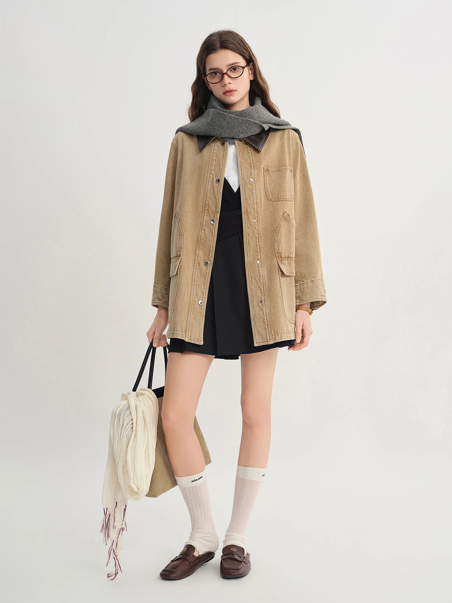 Plus Size Contrast Wash Denim Jacket