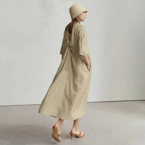 Loose Linen Drop Shoulder Dress - LORAN STORE 