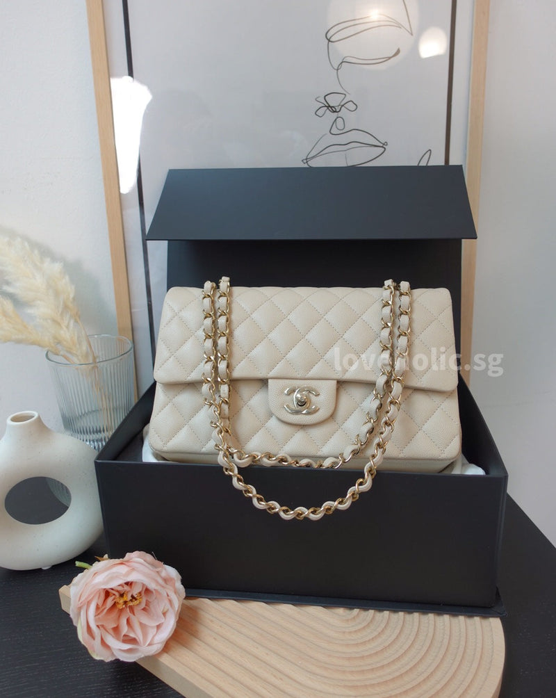 Chanel Classic Flap Medium | 23P Ecru/Light Beige Caviar Light Gold Ha –  loveholic