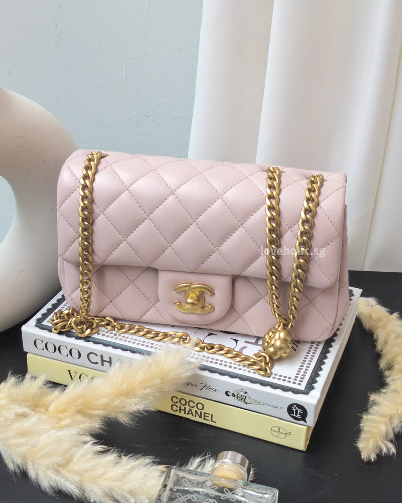 Chanel 23S Sweet Camellia Mini Rectangle | Pink Lambskin Brushed Gold