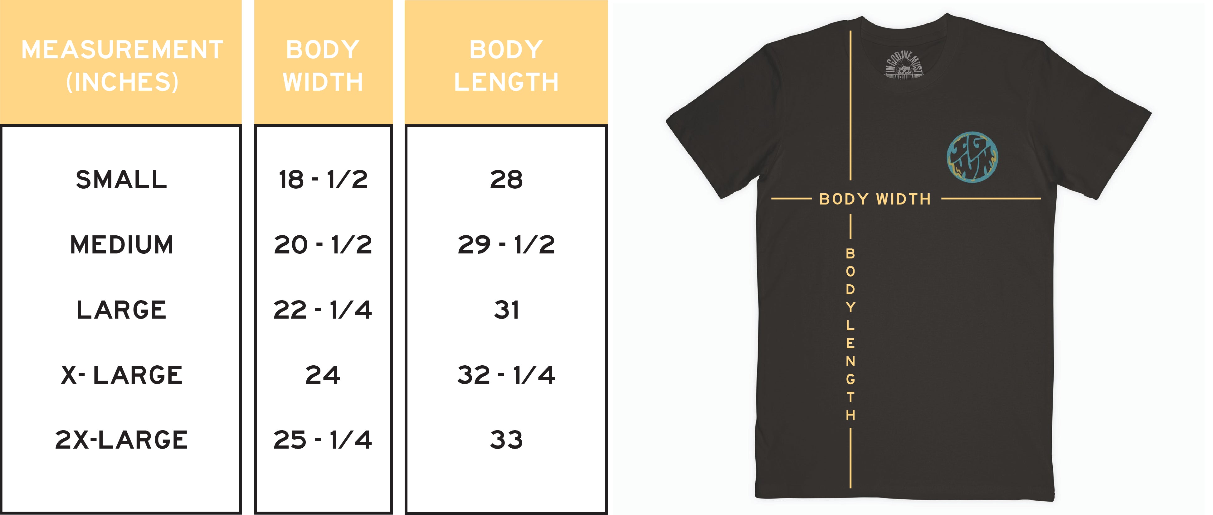 In God We Must T-shirt Sizing Guide