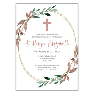 Watercolor First Communion Invitation - Brown Paper Studios