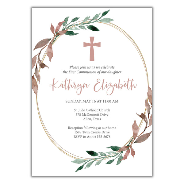 Floral First Communion Invitation - Brown Paper Studios