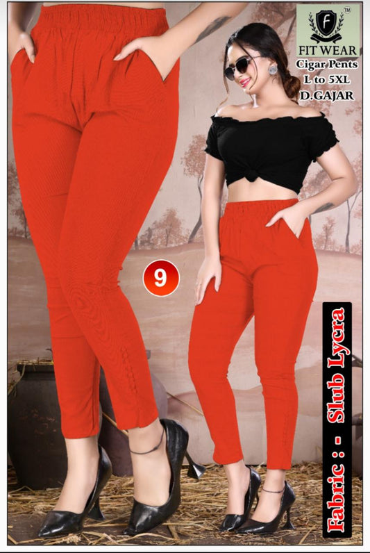 Plain Red cotton Lycra trouser Stretchable, Casual Wear, Women