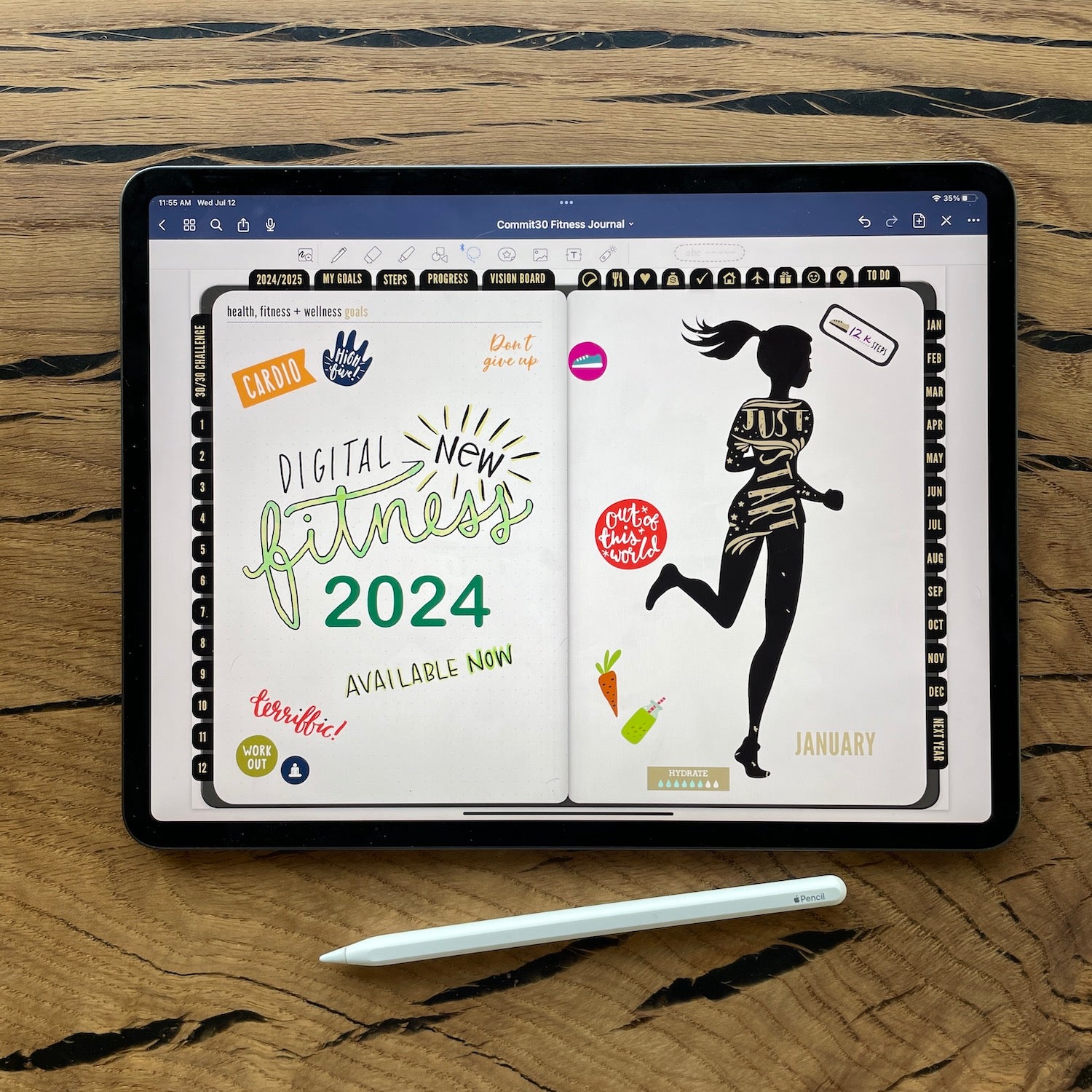 2024 Digital Fitness Journal PDF (For iPad + GoodNotes App)