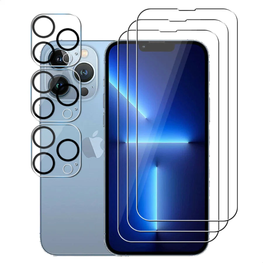 3+3 Tempered Glass Phone Screen Protector and 3D Camera Lens For iPhone 15 14 Plus 13 Pro Max 12 Mini 11