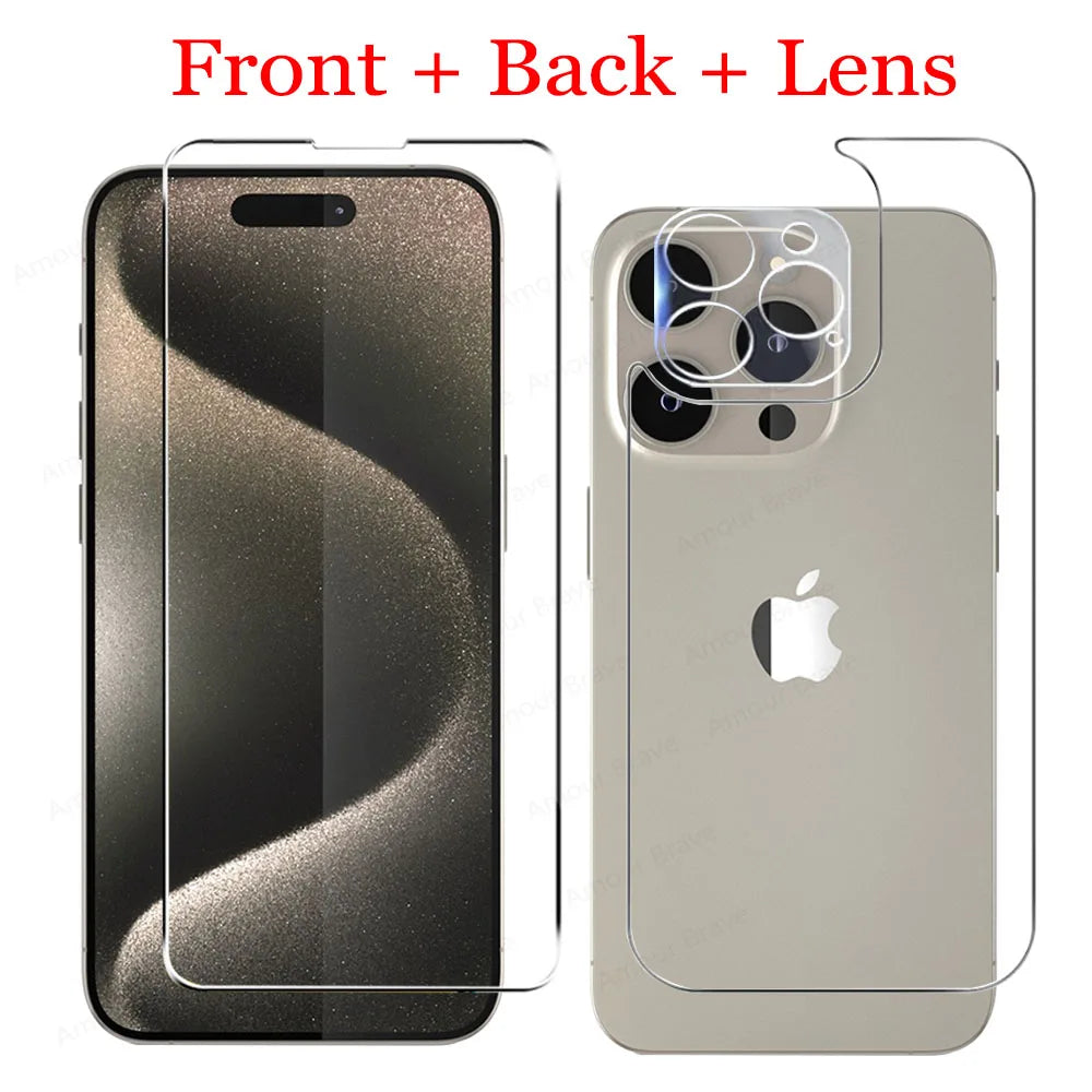 Front Back Screen Protector For Iphone 15 14 13 12 11 Pro Max Mini Plus Tempered Glass For Iphone 15 Pro Max Camera Lens Glass