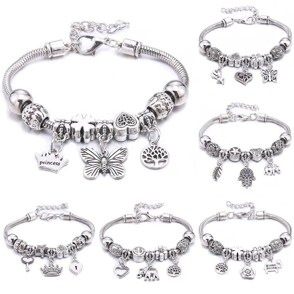 Charm Bracelet & Bangles Jewelry white butterfly Crown Beads Bracelets Brands Bracelets