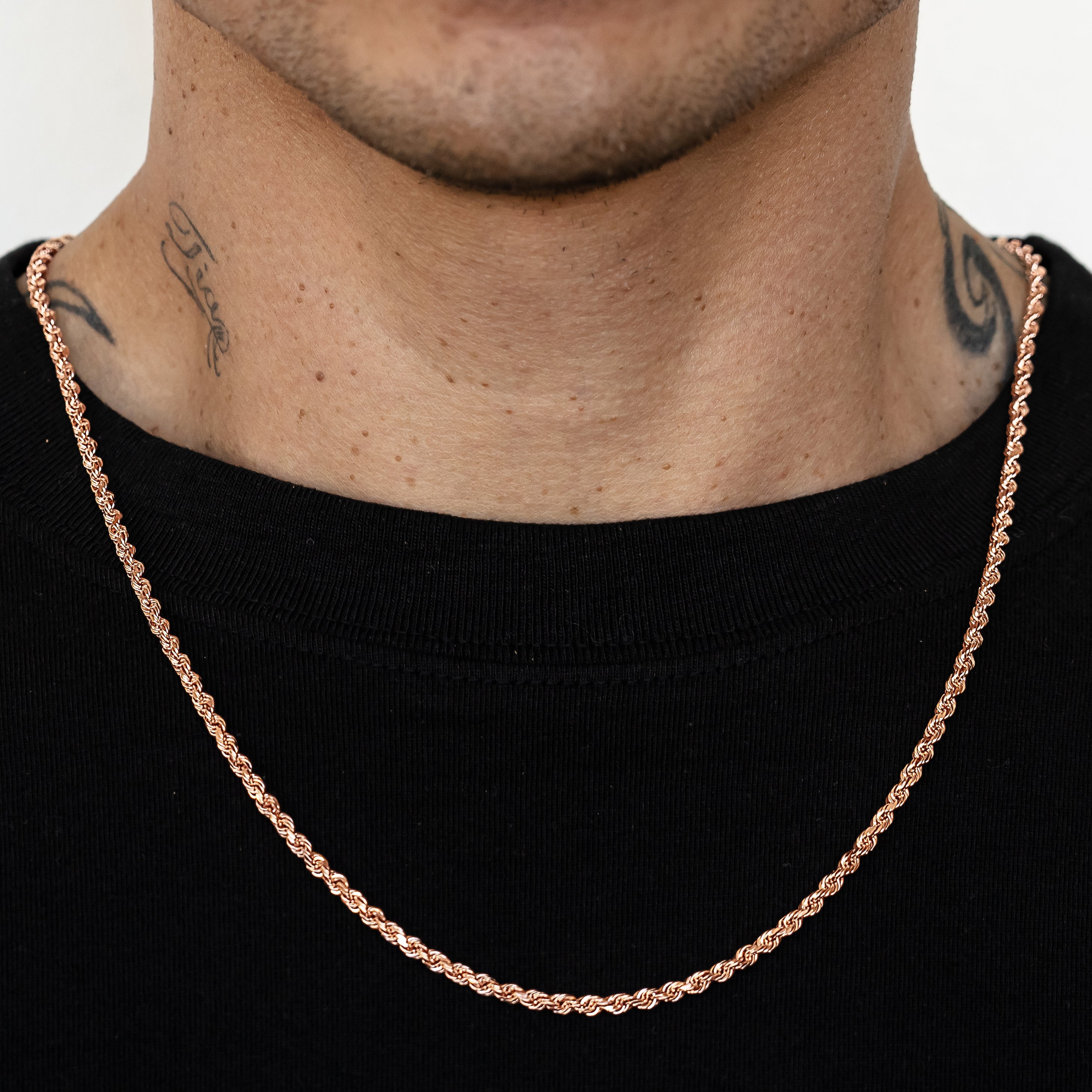 TGDJ 10K Solid Rose Gold 3mm Men's Diamond Cut Rope Chain Necklace 20 -  30 (20.0)