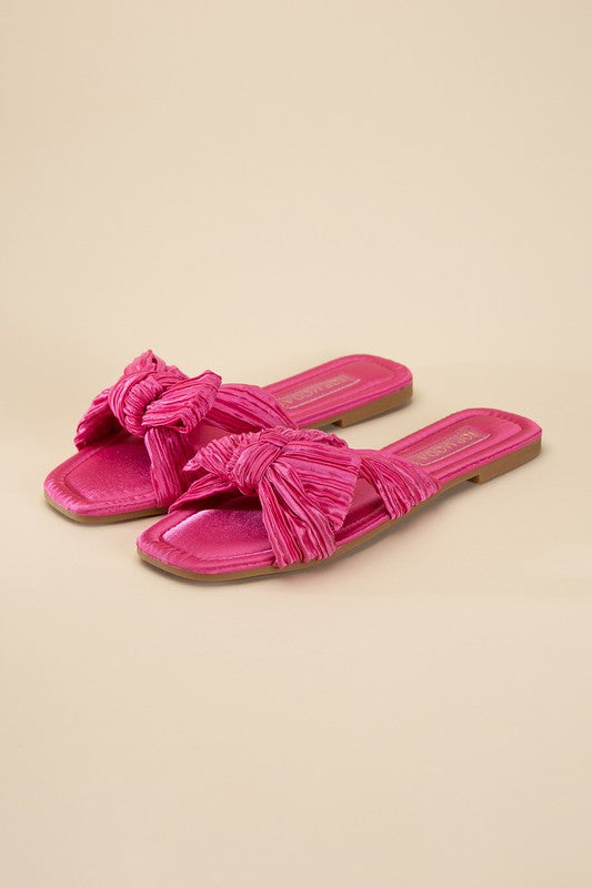 Big Bow and natural women's Flat Slides