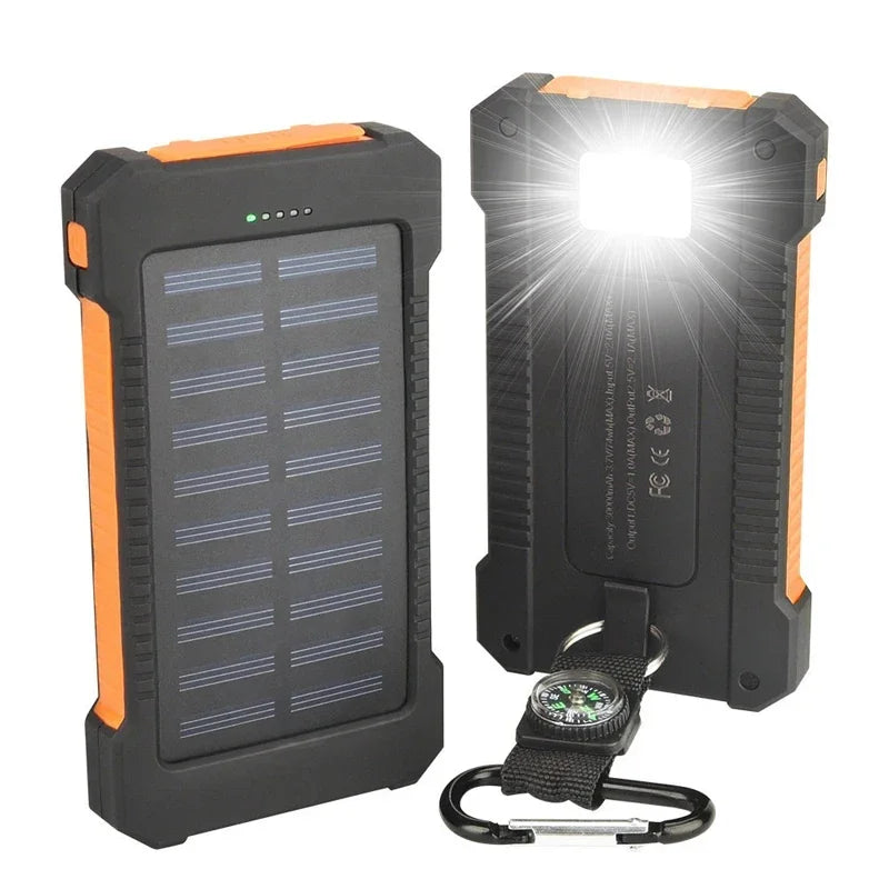 New 200000mAh Large Capacity Solar Power Bank Portable With Lanyard Compass, External Battery and Flashlight
