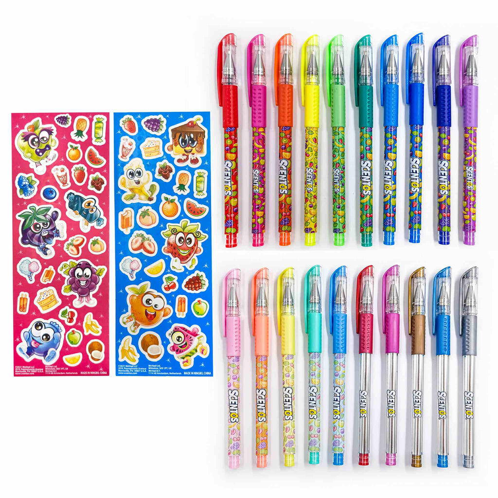 Scentos Fruity Scented Gel Ink Pens for Ages 3+ - Assorted Colorful Pens  for Journaling & Drawing - Glitter 8 Pack (64 Gel Pens Total)