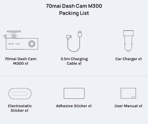 70mai Dash Cam M300, 1296P QHD, Built in WiFi Smart Dash Camera for Cars,  140° Wide-Angle FOV, WDR, Night Vision, iOS/Android Mobile App