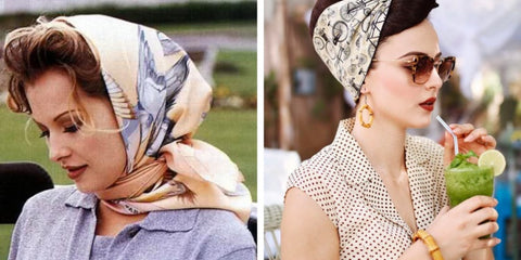 Two women pictures in a frame both wearing head scarf in different ways one picture is of mid 90's while the other one is current