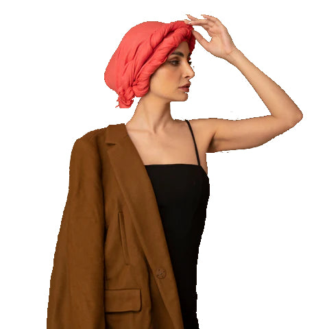 a model wearing Pashmina Cashmere Scarf like a Turban