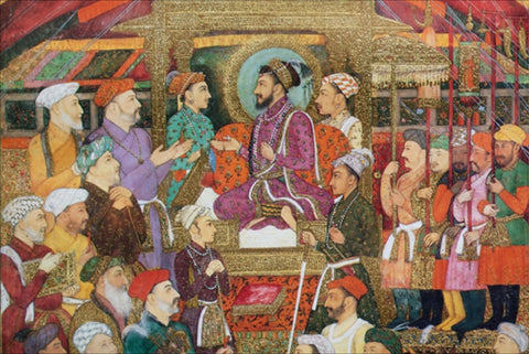 Picturaal representation of Shahi daarnaar of Sultan Zain Ul Abideen of kashmir who bought the art of Pashmina shawl making to Kashmir