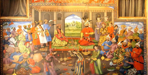 a Mughal court in the era of Akbar the great where woman are dancing