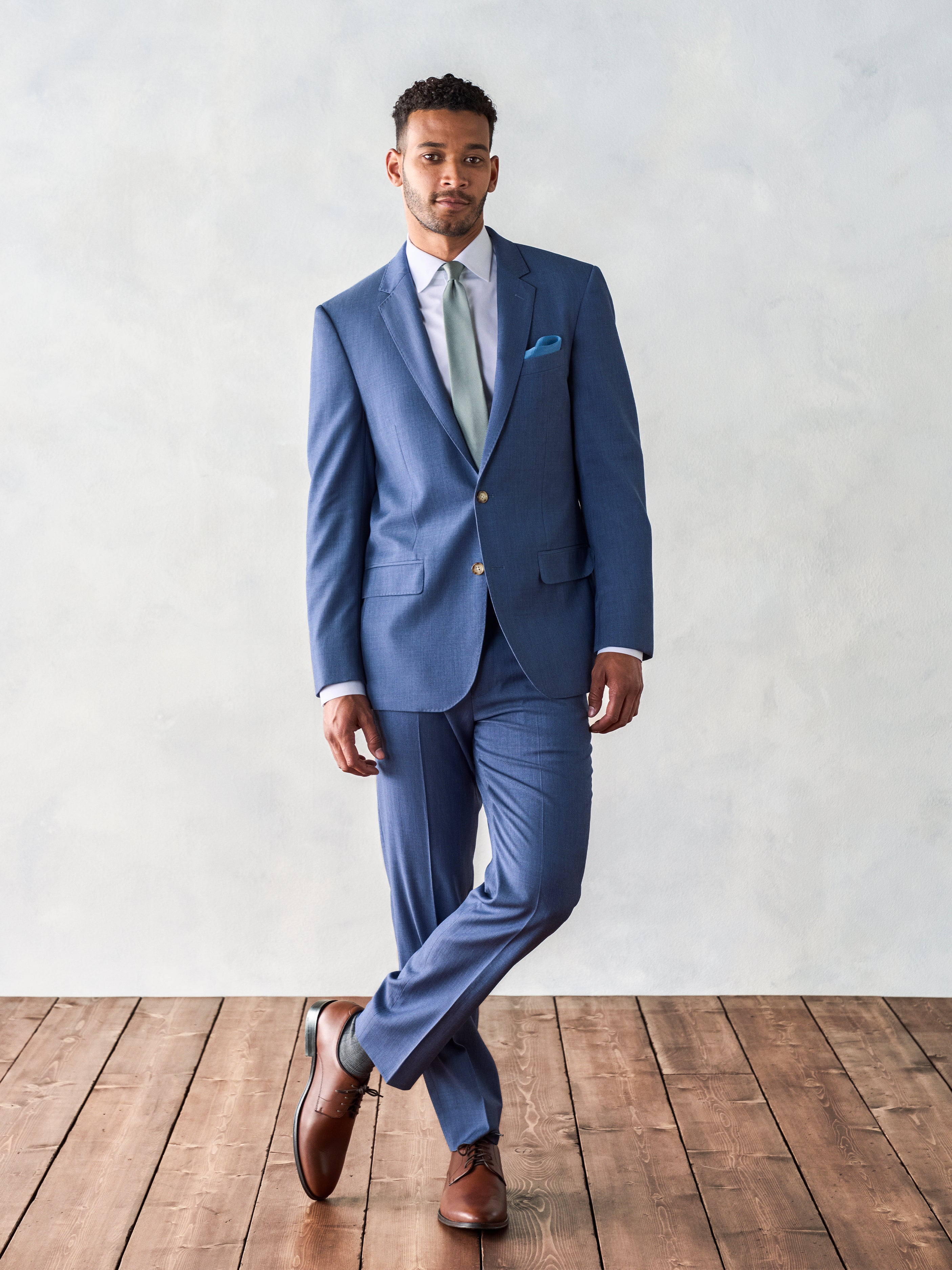 Classic Blue Solid Textured Suit with Vest | Paul Malone