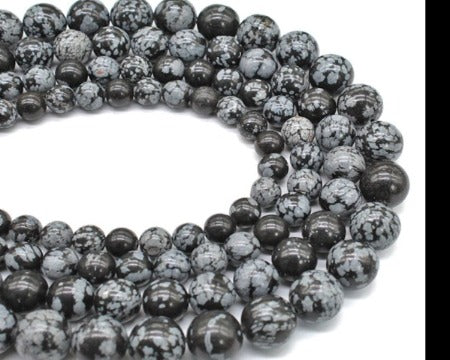 Natural Stone Snowflake Obsidian Alabaster Round Loose Beads For