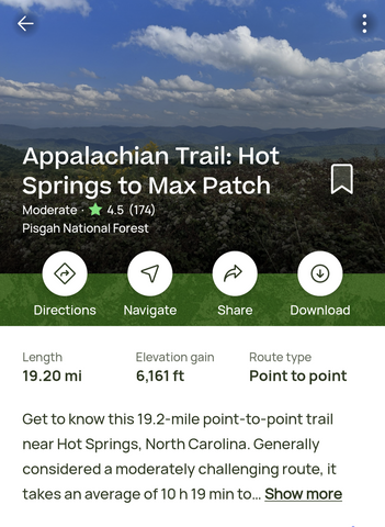 AllTrails hiking app screenshot for beginner backpacking