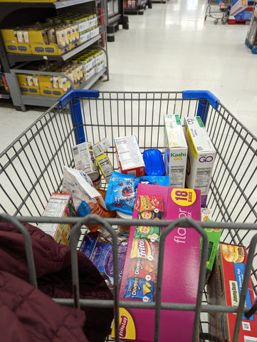 Grocery basket full of food