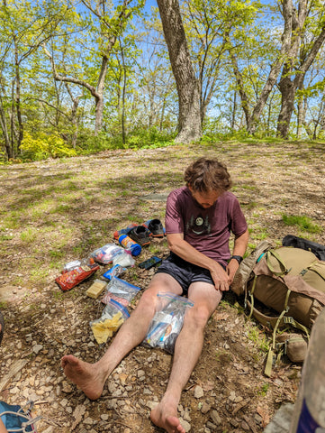 Taking a break with shoes off on the Appalachian Trail