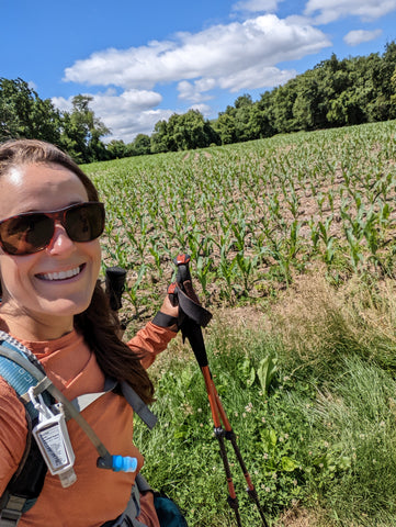 Wearing sunglasses while hiking