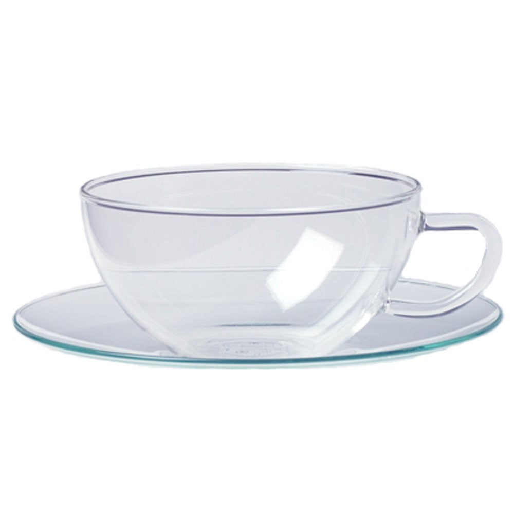 glass tea cup and saucer