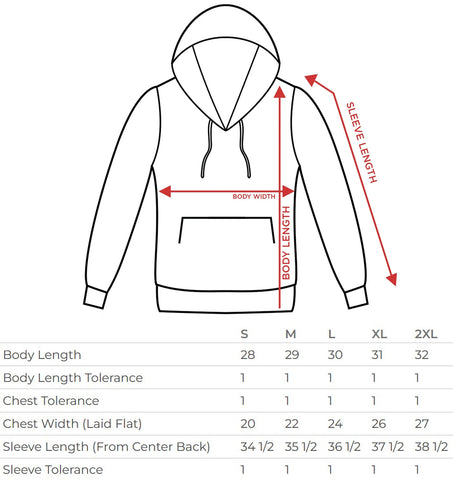 pulloer hoodie size chart
