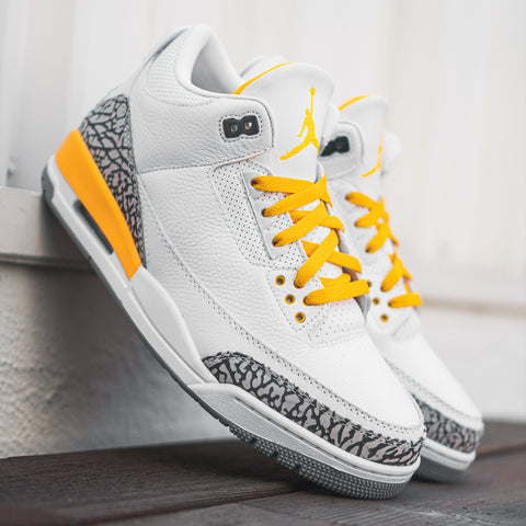 Yellow Flat Lace Lab Laces on Air Jordan 3