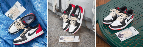 Air Jordan 1 Low OG "Black Toe" with Sail Laces by Lace Lab