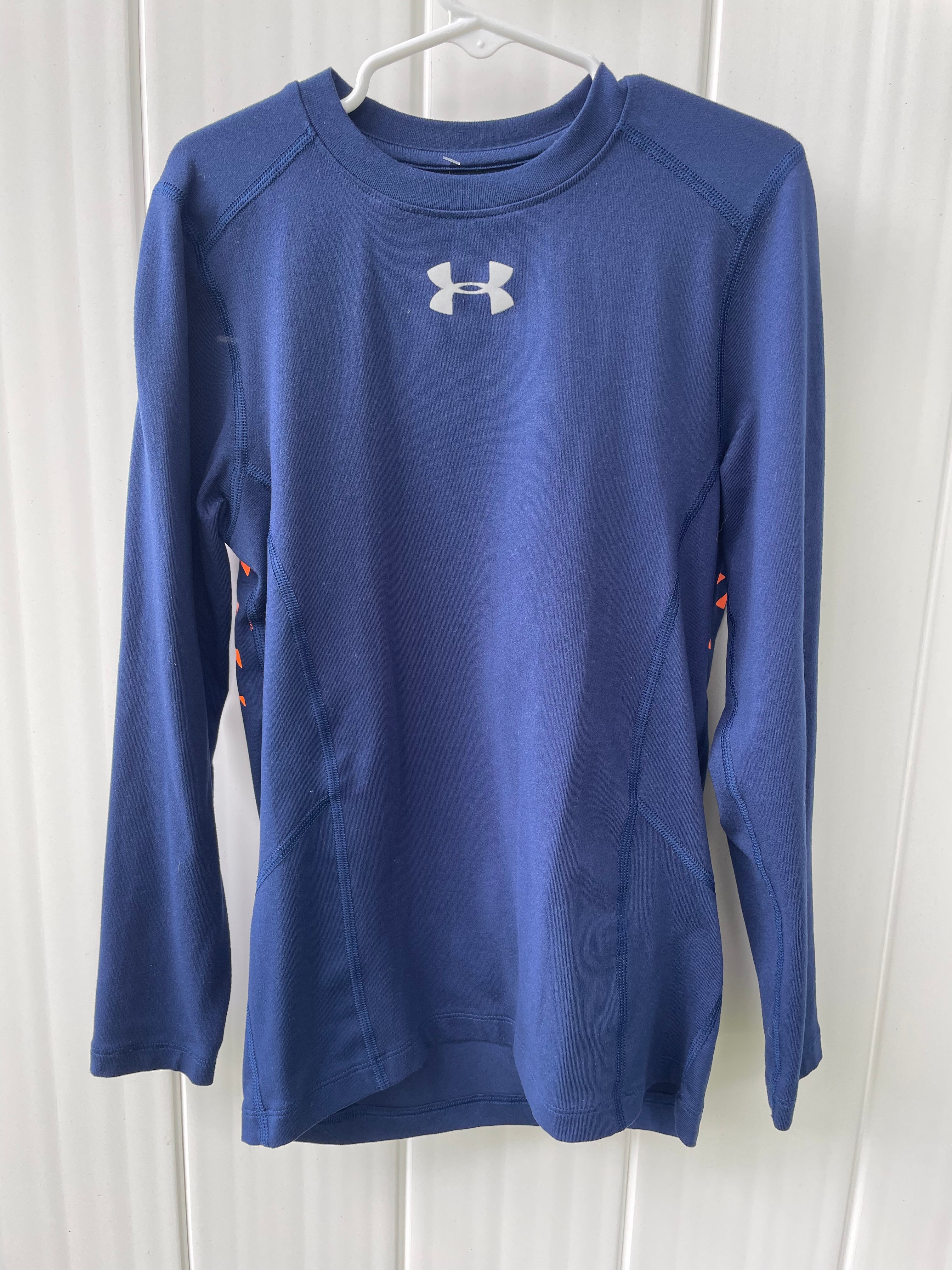 Under Armour Men's Blue/Orange Long Sleeve ColdGear Compression Shirt, Size  L