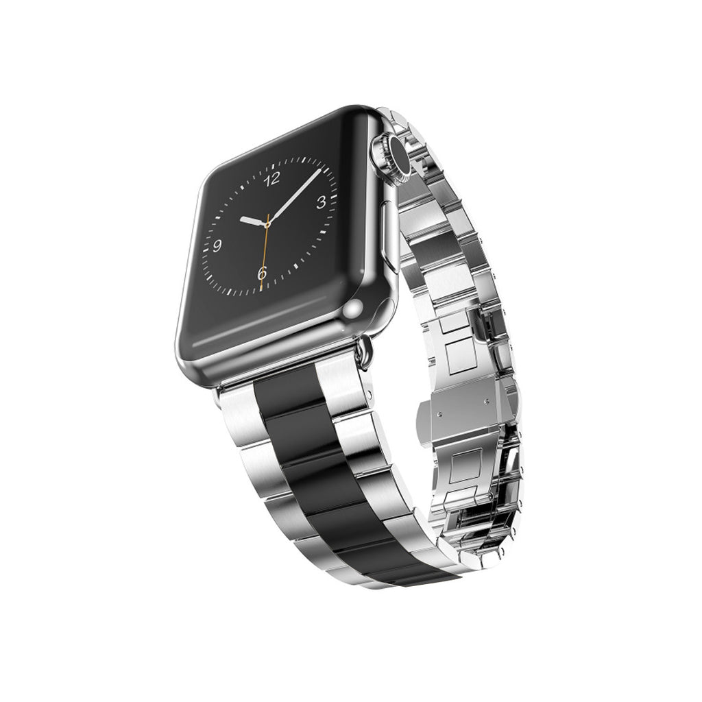 space gray apple watch with silver band