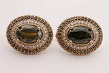 Turkish Handmade Jewelry Small Oval Shape Peridot and Round Cut Topaz 925 Sterling Silver Stud Earrings