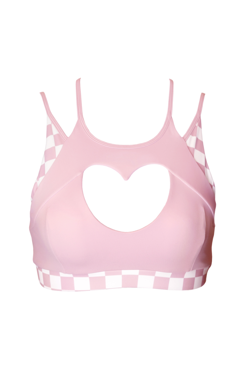 Hamade Activewear Heart Cut Out Top - Checkered Light Pink-Hamade Activewear-Redneck buddy