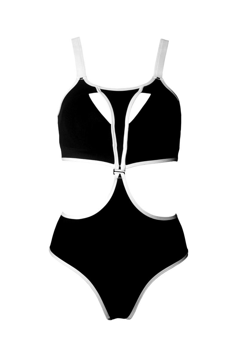 Hamade Activewear Neck Ring High Waisted Bottoms - Black/White Binding-Hamade Activewear-Redneck buddy