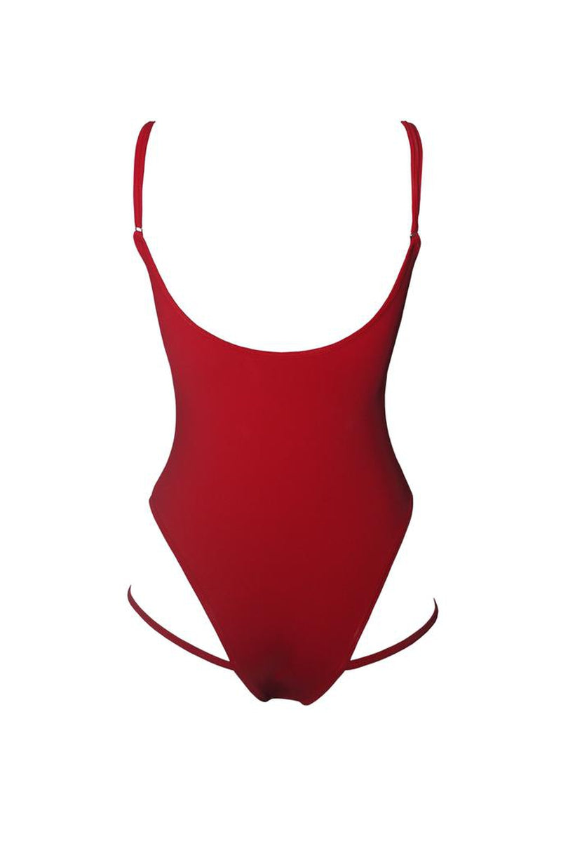 Hamade Activewear Hollow Front Bodysuit - Red-Hamade Activewear-Redneck buddy