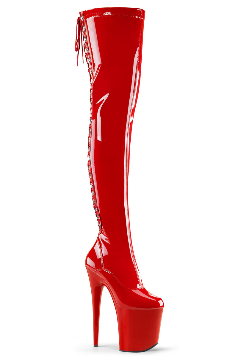 Pleaser USA Flamingo-3063 8inch Thigh High Pleaser Boots - Patent Red ·  Pole Junkie