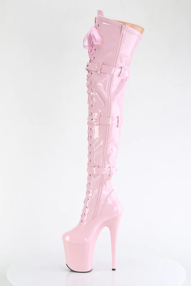 Pleaser USA Flamingo-3028 8inch Thigh High Pleaser Boots - Patent Baby Pink-Pleaser USA-Redneck buddy