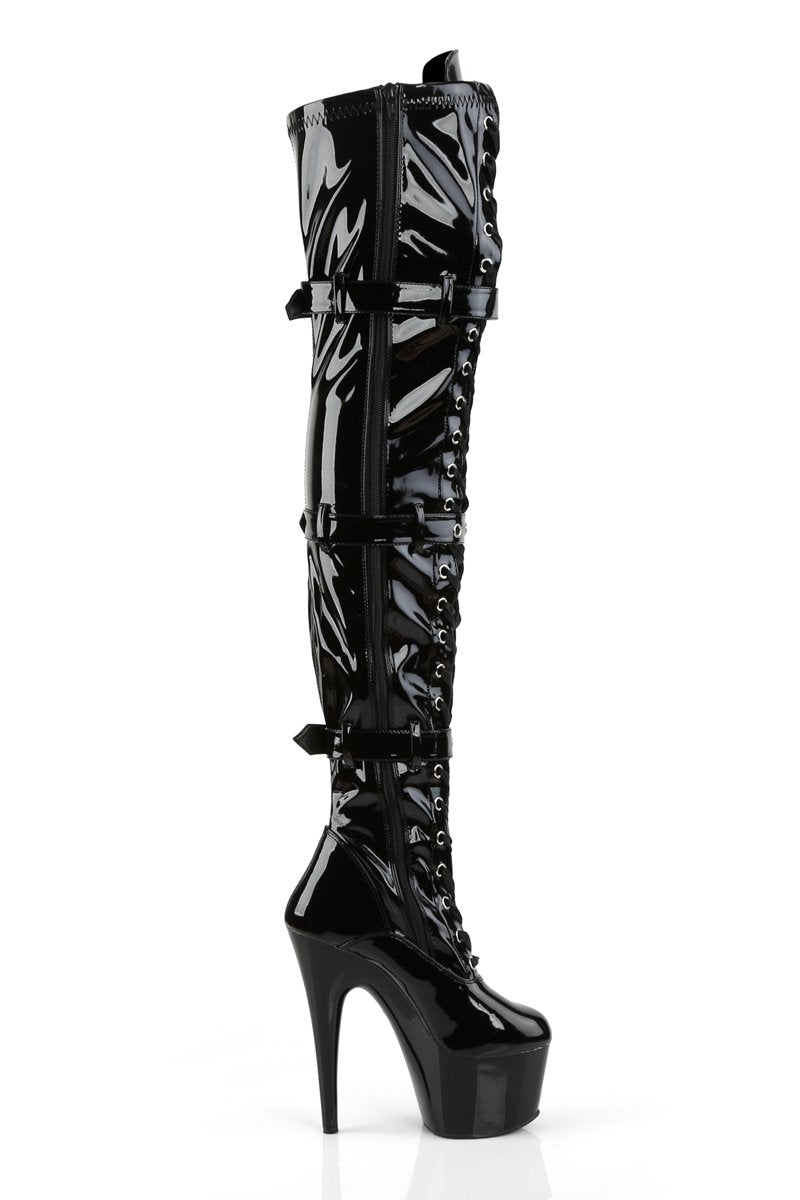 Pleaser USA Adore-3028 7inch Thigh High Pleaser Boots - Patent Black-Pleaser USA-Redneck buddy