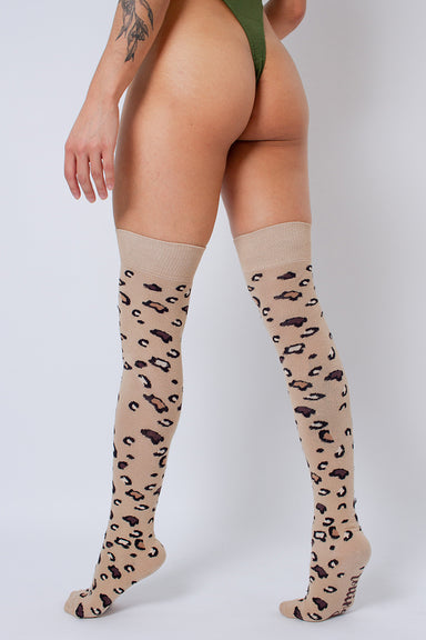Rolling Over the Knee Socks - Beige Leopard (3 Sizes Available)-Rolling-Redneck buddy
