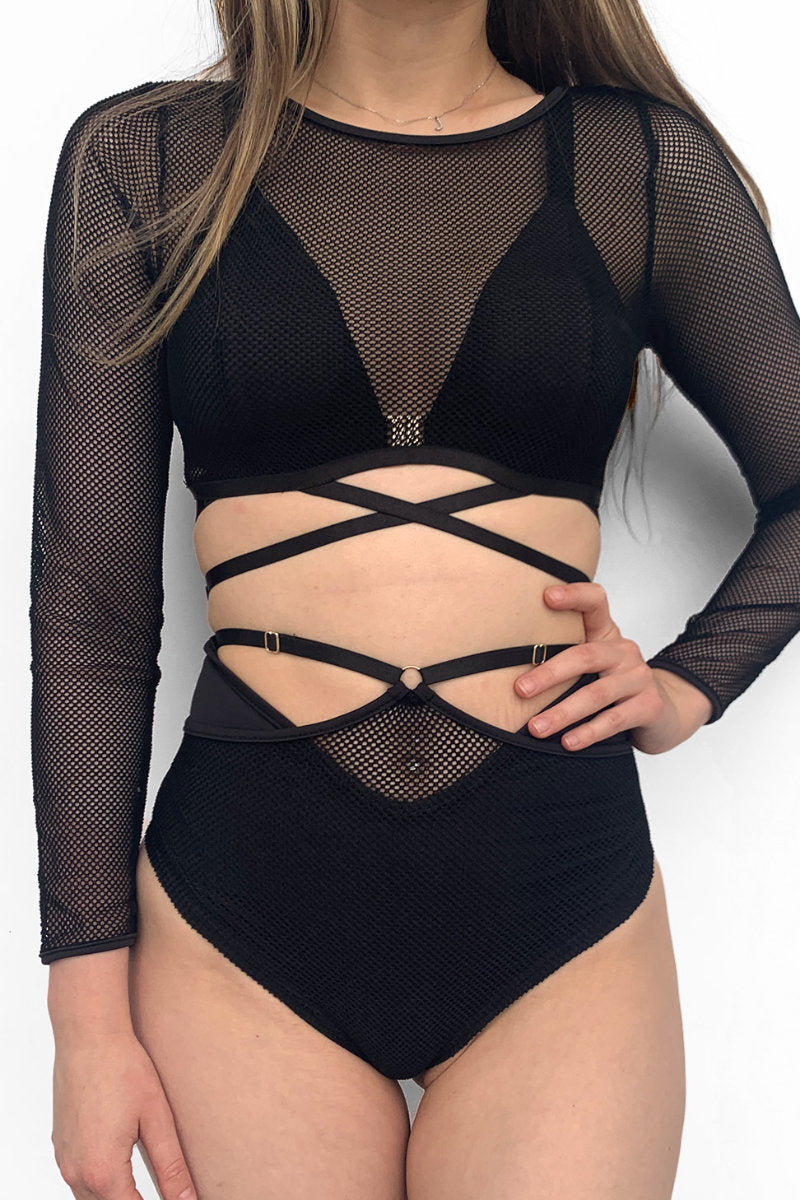 Lunalae Claire Cut Out High Waisted Bottoms - Recycled Black Mesh-Lunalae-Redneck buddy