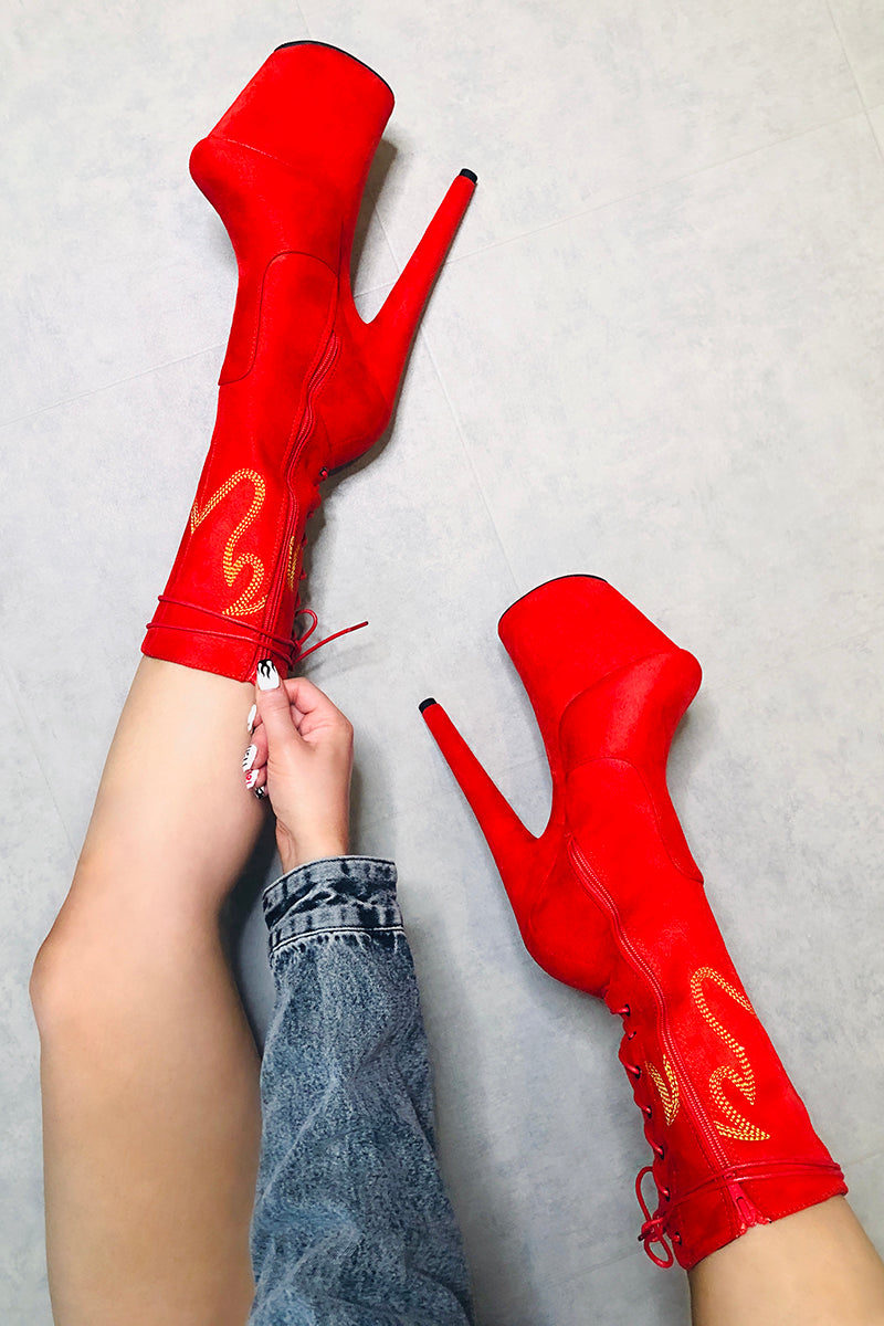 Hella Heels HellGirl 8inch Boots - Red/Yellow-Hella Heels-Redneck buddy