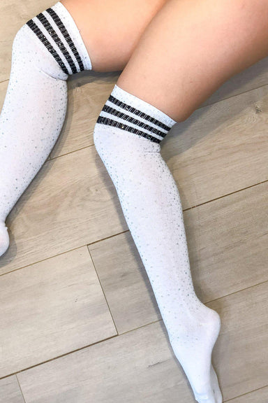 Lunalae Thigh High Diamonte Socks - White/Black-Lunalae-Redneck buddy